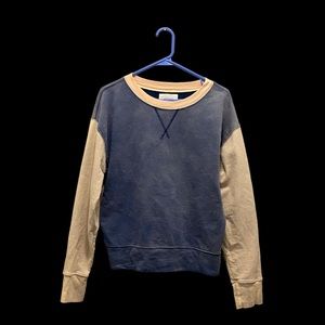 Current Elliot Washed Blue & Tan Long Sleeve Crew Neck Top Size 0
